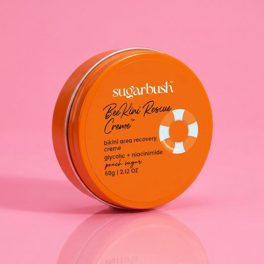 BeeKini Rescue ingrown hair recovery crème with niacinamide — product still, Sugarbush signature pink