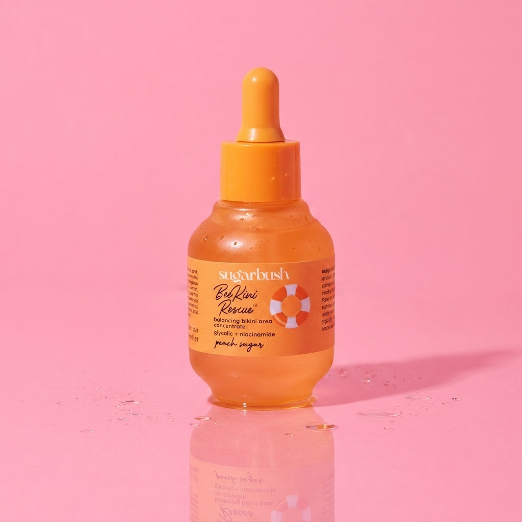 BeeKini Rescue ingrown hair serum with niacinamide — product still, Sugarbush signature pink