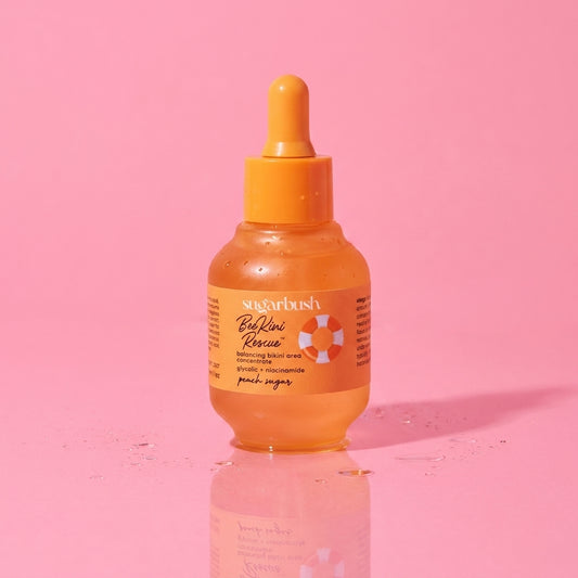 BeeKini Rescue ingrown hair serum with niacinamide — product still, Sugarbush signature pink