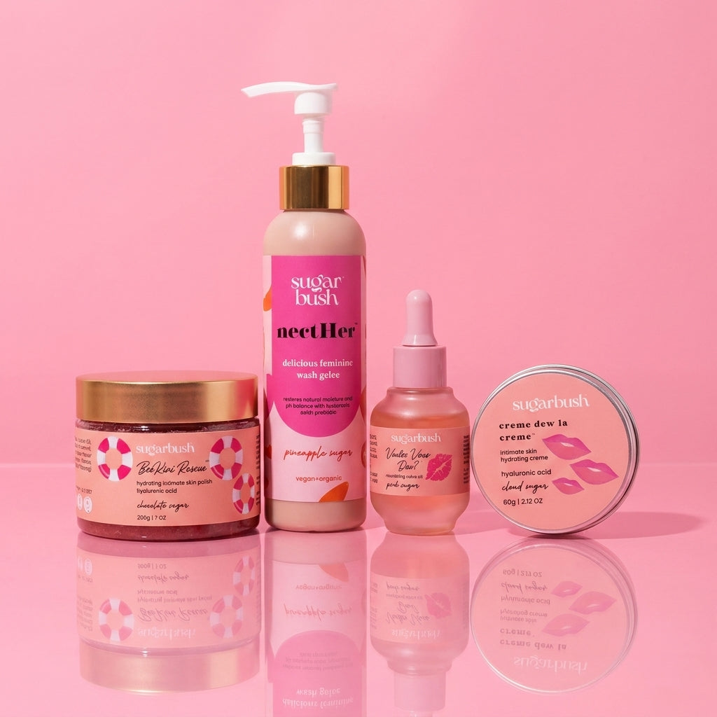 Hello, Hydration! Intimate Skin Care Discovery Kit — bundle group shot, Sugarbush signature pink