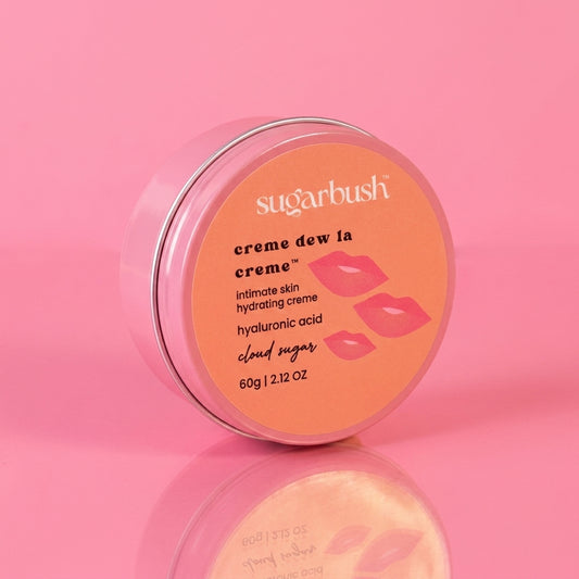 Crème Dew La Crème intimate skin hydrating crème w. hyaluronic acid — product still, Sugarbush signature pink