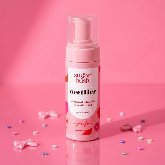 nectHer plant based vulva wash w. probiotics for sensitive skin — product still, Sugarbush signature pink