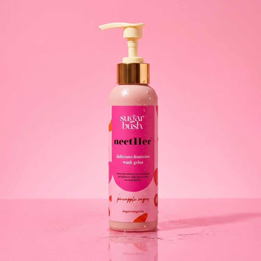 nectHer delicious hydrating feminine wash w. probiotics — product still, Sugarbush signature pink