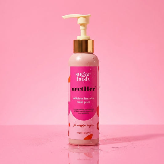 nectHer delicious hydrating feminine wash w. probiotics — product still, Sugarbush signature pink