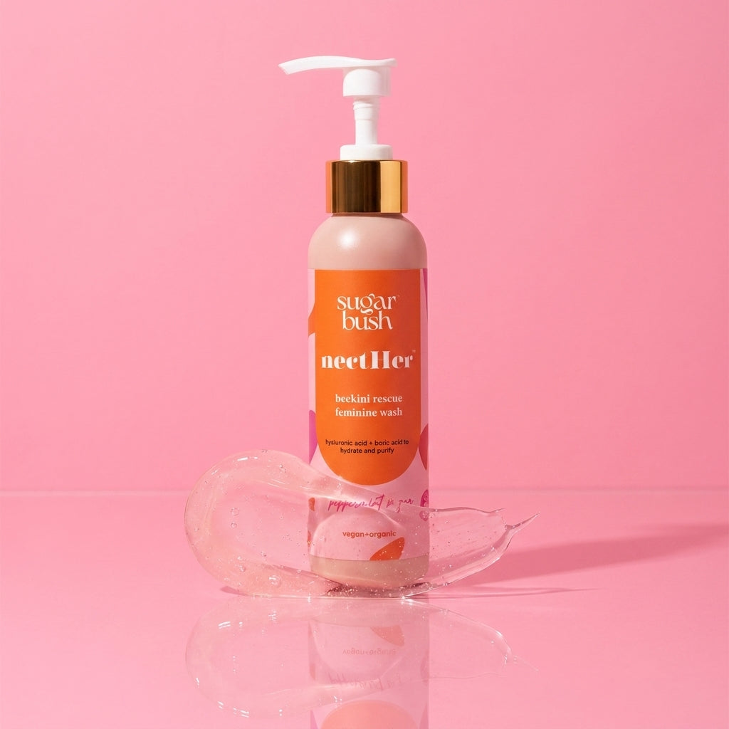 nectHer purifying daily feminine wash w. boric acid — open, Sugarbush signature pink