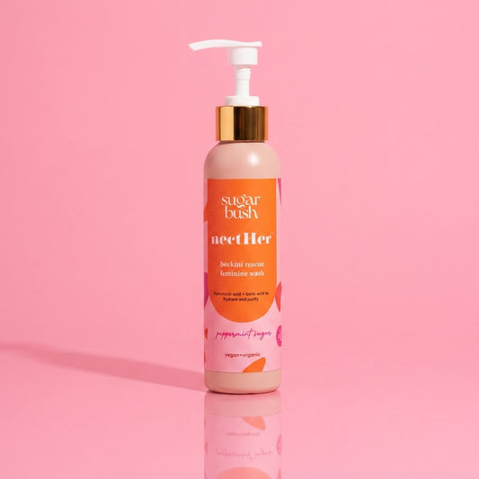 nectHer purifying daily feminine wash w. boric acid — product still, Sugarbush signature pink
